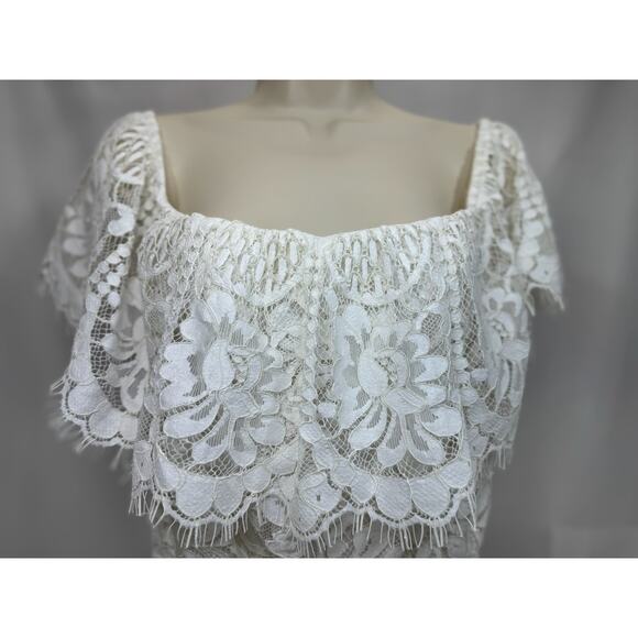 Lace Off-Shoulder One Piece Jumpsuit with Wide Legs β Size L - Picture 4 of 15